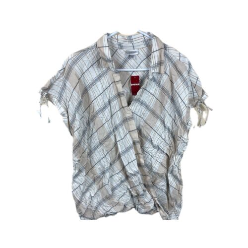 Avenue Tunic Shirt Womens Sz 18/20 Short Sleeve Wrap Beige Plaid Blouse Boho NEW