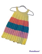 Hand Crocheted Girls Dress Sizes 6-8 Yellow Coral Aqua Blue Pink Spring Easter