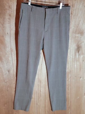 hm dress pants mens size 33x31 slim tapered flat front plaid Gray