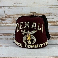 Masonic Shriners Jeweled Fez Hat with Tassel Benali Novice committee Sz 7 1/8
