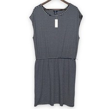 NWT Gap Factory Mini Dress Women Size L Blue White Stripes Elastic Waist Stretch