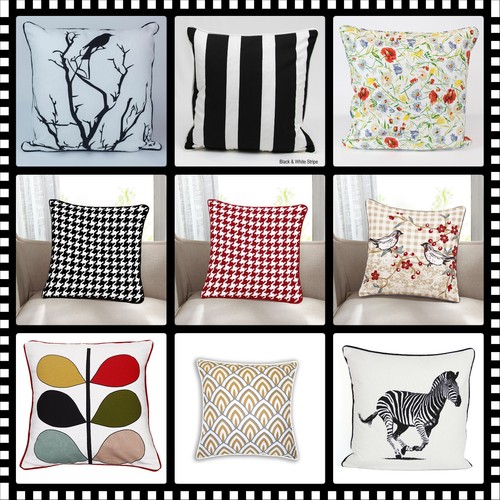 Printed Cushion Covers 100% Cotton Designer Inspired Zipped Pillow Cases 18x18" - Afbeelding 1 van 16