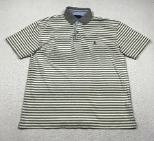Tommy Hilfiger Polo Shirt Mens Medium Gray Striped Short Sleeve