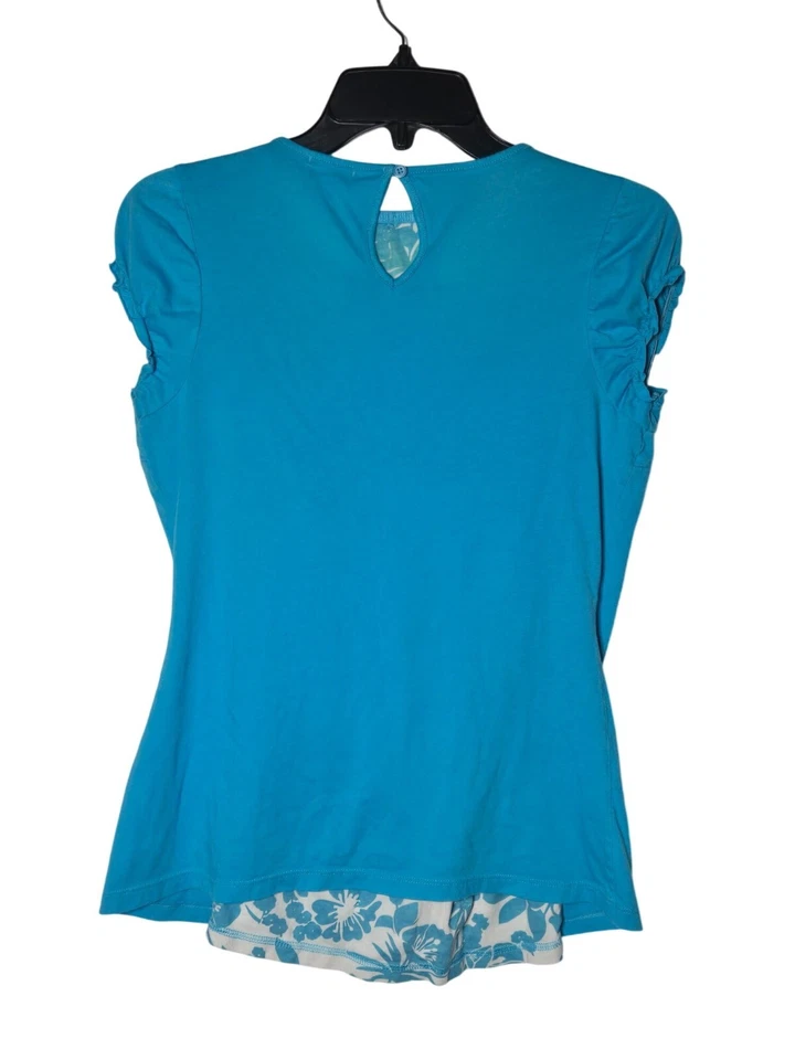 Camiseta sin mangas Maurices azul Babydoll cuello redondo y espalda deportiva floral talla M Y2K años 2000 Foto 2 de 4