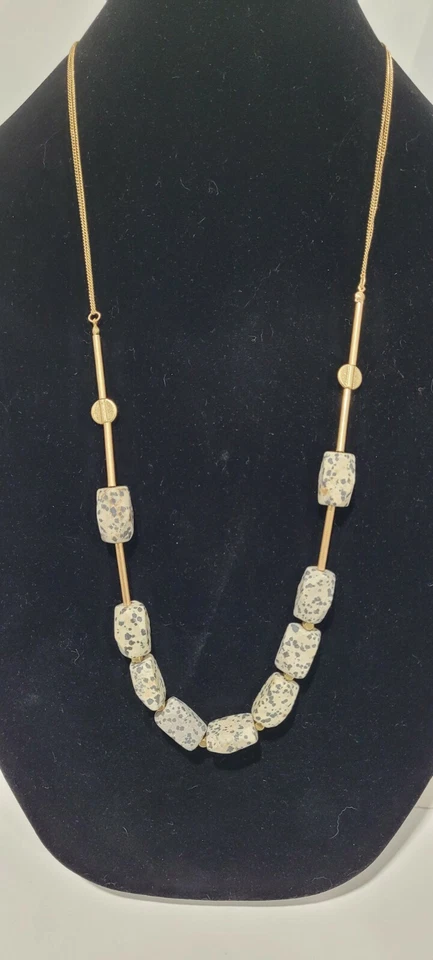 Universal Thread Necklace with Dalmatian Jasper Semi-Precious Beaded Chain Gray - Image 2 of 4