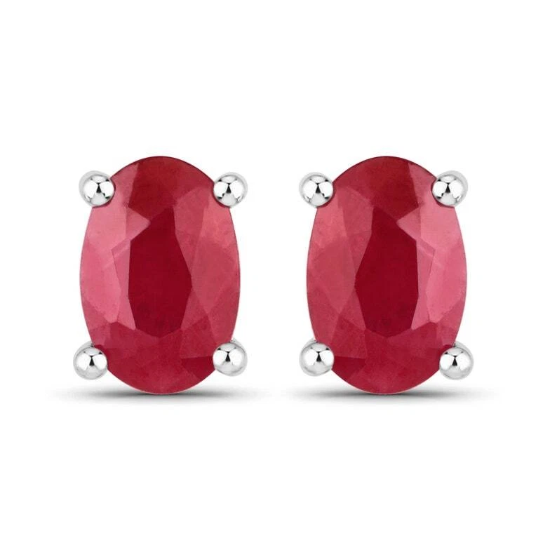 14k White Gold Natural Ruby Gemstone Solitaire Women Dainty Studs Earrings - Image 2 of 4