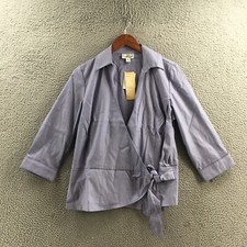 Coldwater Creek 3/4 Sleeve No Iron Tie Blouse Top Womens M Blue Cotton Blend NEW