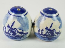 Egg Oval Shaped Blue Painted Salt  Pepper Shaker Set