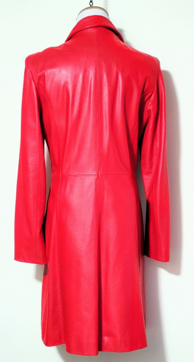 NEW Olly London Womens Red Lamb Leather Full Zip Coat Jacket Size