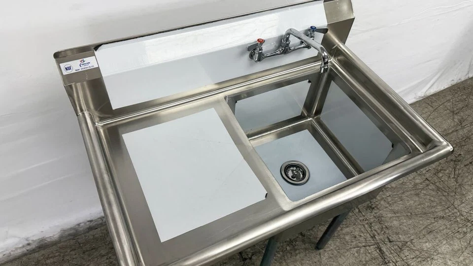 NEW 18" Stainless Steel Sink Left Compartment Faucet Included Commercial NSF - Image 2 of 4