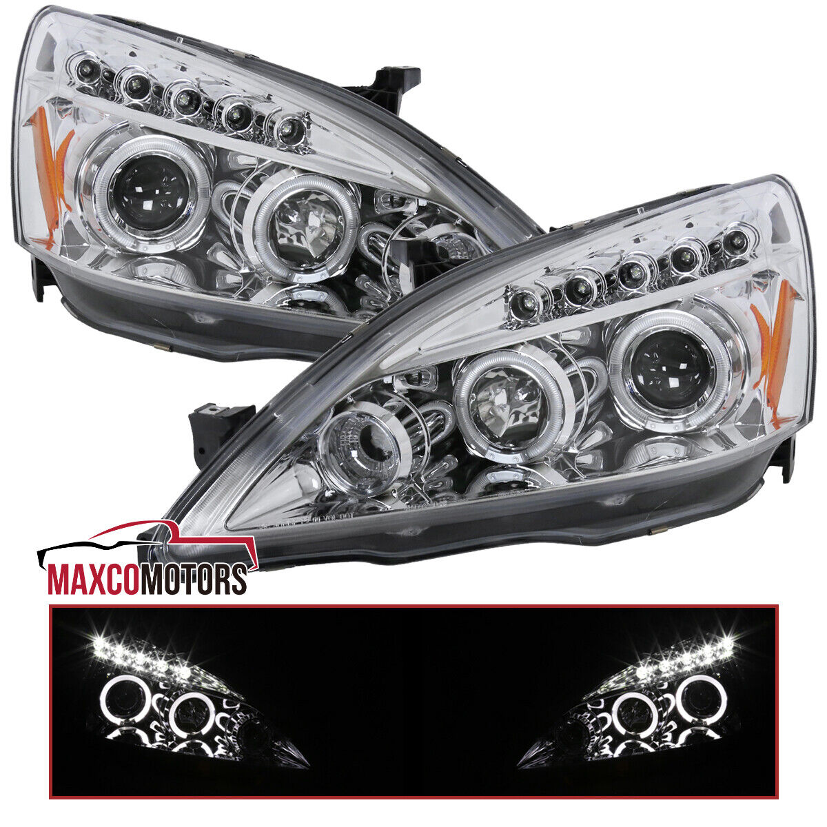 Fits 2003-2007 Honda Accord 2/4Dr Headlights Assembly Pair Replacement  Headlamps