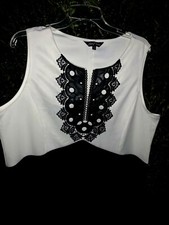 SLINKY BRAND Made In USA Leather Look Bodice Black White Sexy Dress 2X ❤️sj7m32