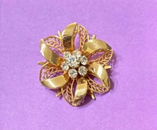 Vintage Pin Brooch Gold Tone Clear Rhinestone...