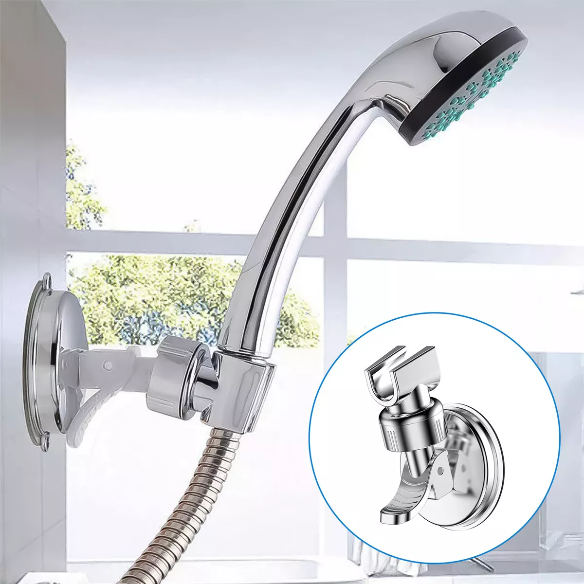 Handheld Shower Head Holder Suction Cup Adjustable Wall Mounted Bathroom  Bracket