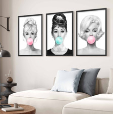 Audrey Hepburn Marilyn Monroe Brigitte Bardot Kaugummi Wandbild 3er Set Druck