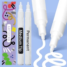 ARTISTRO 2 White Permanent Marker - Waterproof Markers for Tire, Fabric, Rocks,