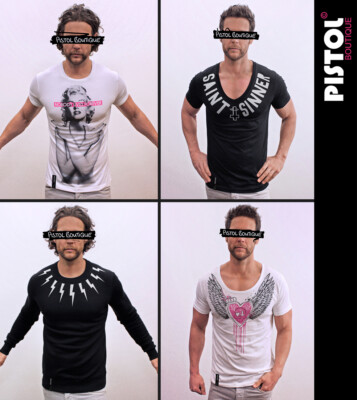 T-shirt Graphique Pistol Boutique - Motif Graffiti Bisou Soleil, Noir, Taille Homme, Neuf