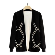 Men Business Black Cardigan Coat Casual Long Sleeve Warm Jacket Fall Winter