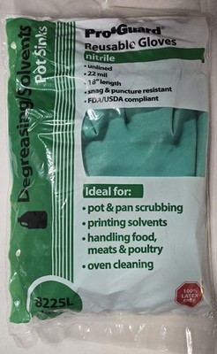 Case (12)  Impact ProGuard 8225L Green Nitrile Reusable Gloves 22 mil 18'' length