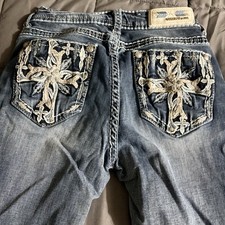 Grace In LA Jeans Womens 27 Easy Fit Bootcut Embroidered Cross Sequin Pocket EUC