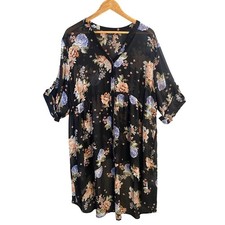 Torrid Kimono Dark Floral Sheer Chiffon Roll Tab Tunic Size 3 Whimsigoth Boho