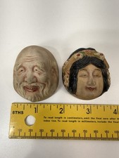 Antique Lot of 2 Japanese Figural Face Mask S...