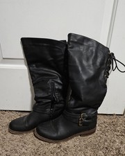 Women's Black Mid-Calf With Buckle, Lace-Up Back, And Zipper Boots