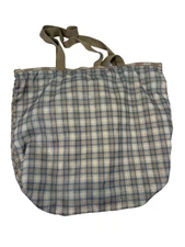 Vintage Le Sportsac Shoulder Bag Zipper Tote Beige/Green Plaid Made in USA