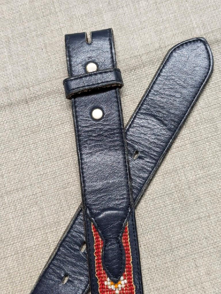 Belt embroidered Native American detail  Black leather SilverBuckle 1 1/2\
