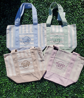 Trader Joe s Mini Summer Striped Pastel Canvas Tote Bag Set 2026   Ships Today!