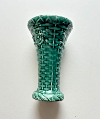 Vintage Vase grün glasiert Keramik | strukturiertes Korbgeflecht Design | gestempelt 5