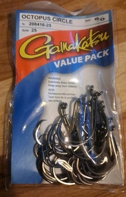 Gamakatsu 208416-25 Size 6/0 Octopus Circle Hooks  Qty. 25 Value Pack