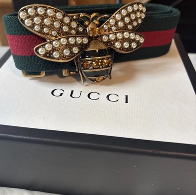 RARE Gucci Queen Bee Margaret Buckle Elastic Belt | Red/Green | Box & Dust bag