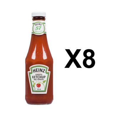 Heinz Tomato Ketchup Glass Bottle 375ml Red Condiment Dipping Sauce (8 Packs)