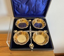 Antique J.Deakin & Sons Chester Hallmarked Solid Silver Salts & Spoons Boxed1902