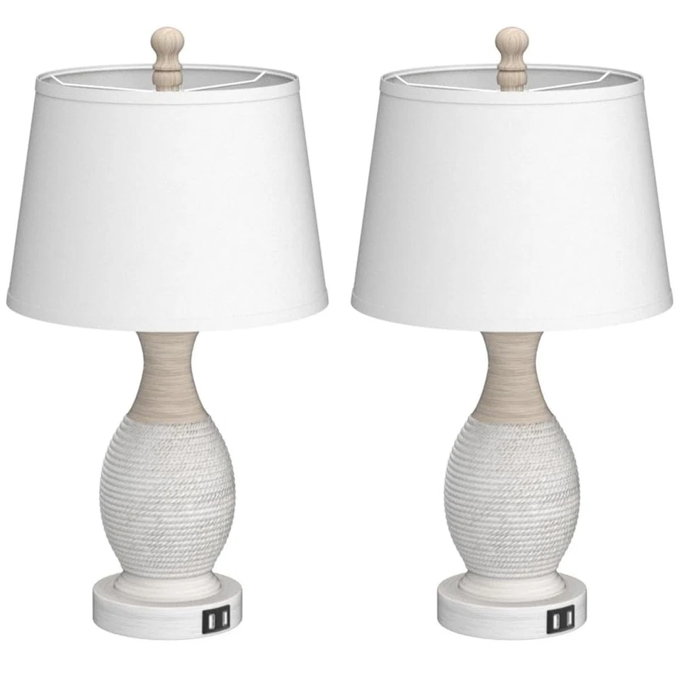 Juego de 2 Lámparas de Mesa, Lámpara Táctil de Cabecera con Puertos de Carga USB C+A, Ta... Foto 2 de 4