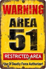 Retro Area 51 DO NOT ENTER Warning Tin Metal Signs Home Décor 8x12