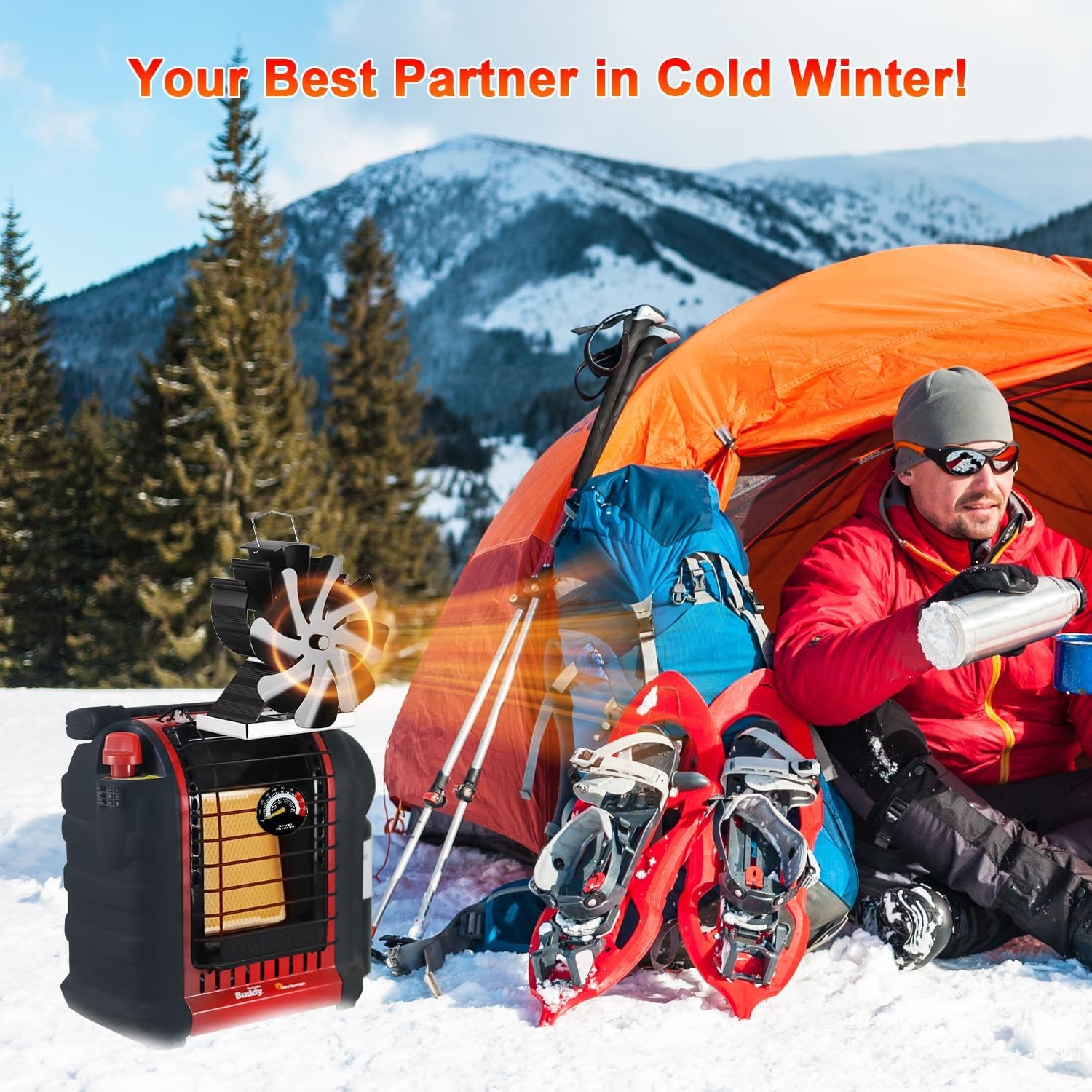 Tomersun Wood Stove Fan 8 Blades Heat Powered, Fireplace Full Medium, Balck 