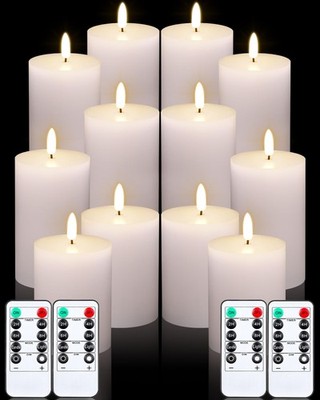 Vihose 12 Pack White Flameless Candles Set Remote And Timer Flickering
