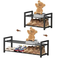 2-Tier Expandable Shoe Rack Adjustable Shelf Storage Organizer Heavy Duty Metal