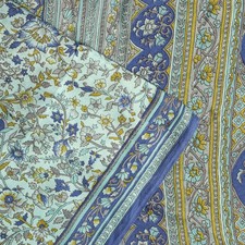 Sanskriti Vintage Saree Blue Soft 100 Pure Silk Floral Print Sari 5.5 Yd Fabric
