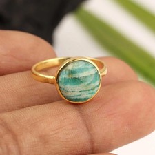 Beautiful Russian Amazonite Ring 925 Sterling Silver Gold Plated Womans Jewelry