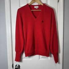 Vintage IZOD Crest Logo V Neck Sweater Men's Medium Red Acrylic