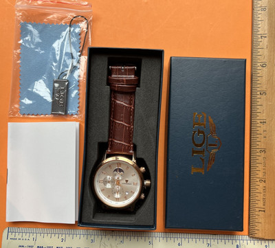 Men's Watch New in Box Lige Date Dial Water Resistent Business Wristwatch