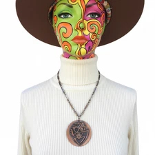 Vintage Modernist Abstract Pendant Necklace, Copper Bronze Medallion, Geometric