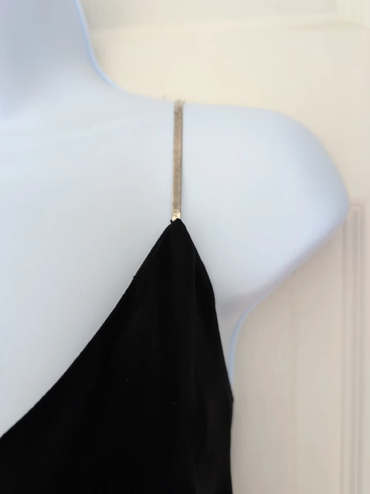 Vestido Express Negro Alto Alto Envolvente de Gasa Correas de Metal Talla Mediana Y2K Capricho * Foto 3 de 4