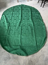 Emerald Green Damask Oval Tablecloth 60x84 Floral Scroll Gold Corded Trim Decor