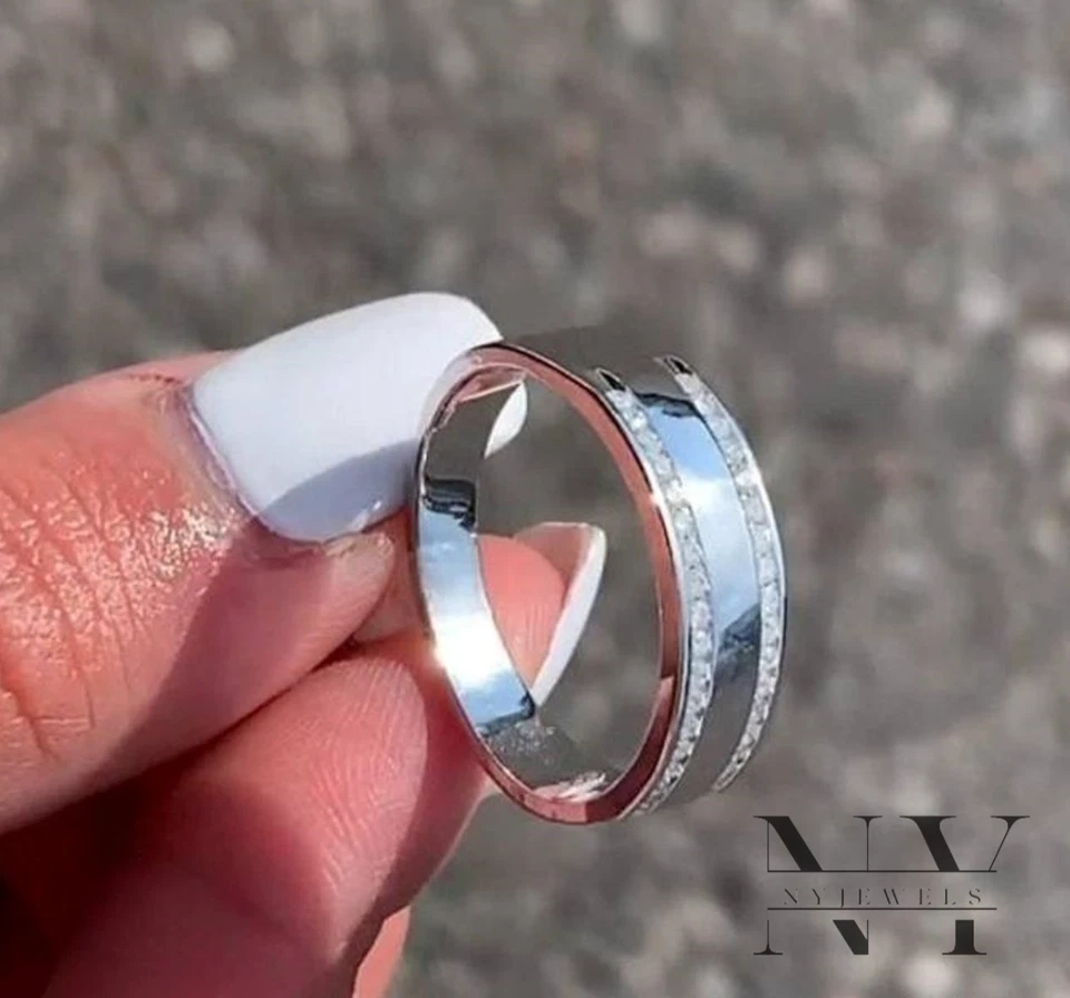 Moissanite Men's Wedding Band Solid 14K White Gold 0.60 Carat Round Cut VVS1 - Image 3 of 4