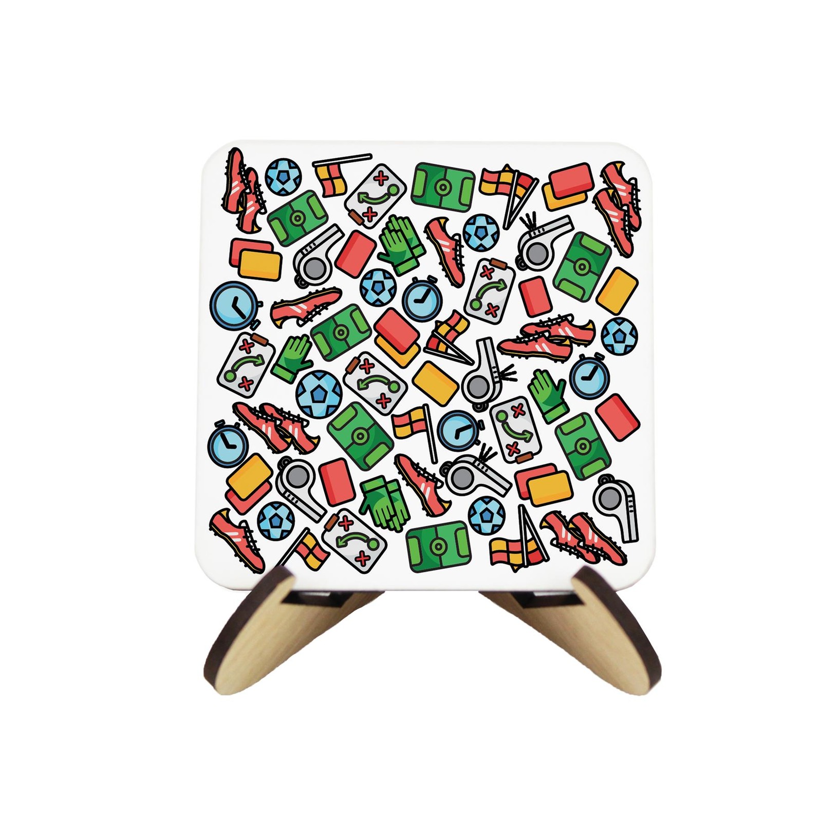 Novelty Football Print Cork Coaster Set & Stand - Gift for Football Fans