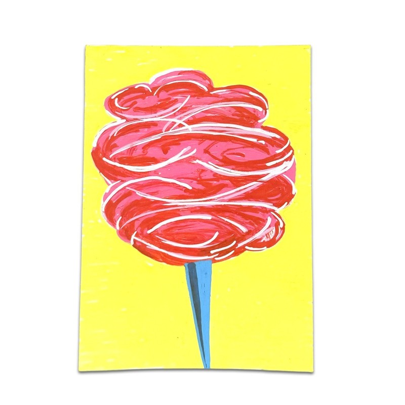ACEO Original Art Card Cotton Candy American Fourth of July Miniature Painting
